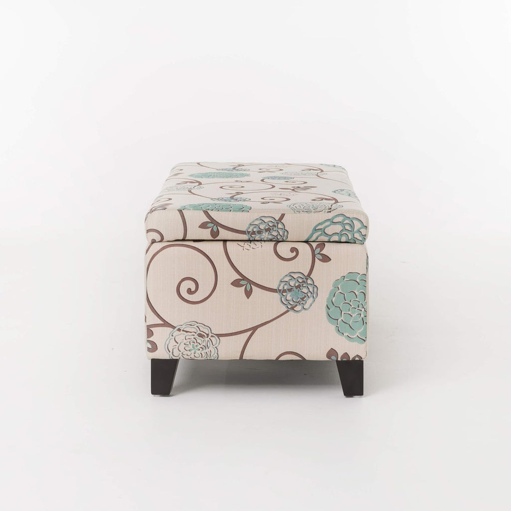 Christopher Knight Home Breanna Fabric Storage Ottoman, White And Blue Floral