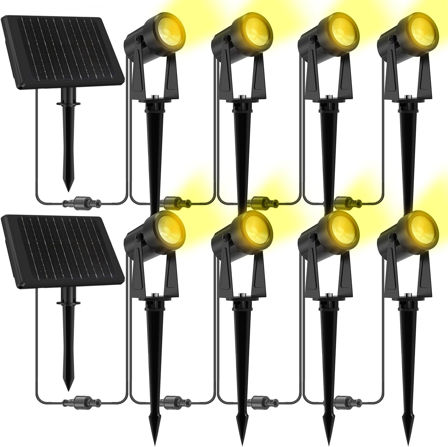 ZYAN Solar Spotlights, Black Cord (8 Pack, Warm White) Plug in Spotlights, 4 Pack, RGBW Color