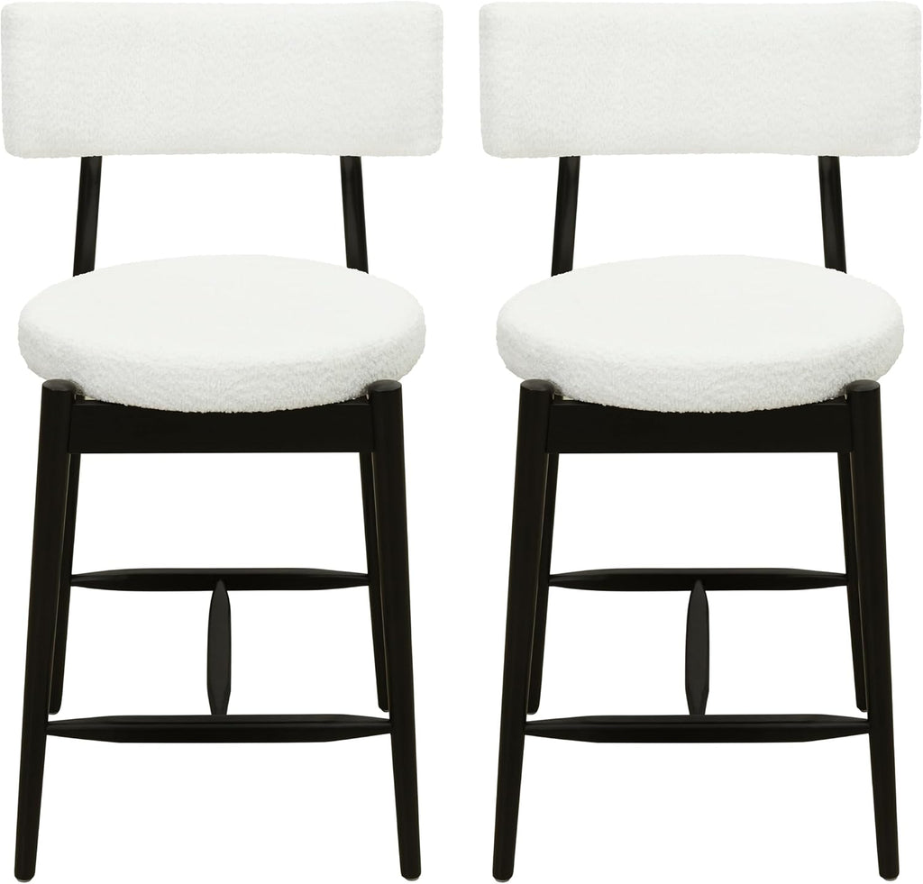 Christopher Knight Home Ebany 25.50' H Barstools Set of 2, Upholstered Counter Stool, Comfy Backrest Kitchen Stool, Rubberwood Frame Stool Chair, Bistro Chair for Kitchen Dining Room, Beige+Black