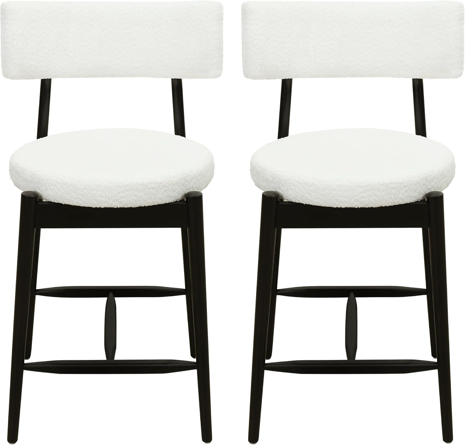 Christopher Knight Home Ebany 25.50' H Barstools Set of 2, Upholstered Counter Stool, Comfy Backrest Kitchen Stool, Rubberwood Frame Stool Chair, Bistro Chair for Kitchen Dining Room, Beige+Black
