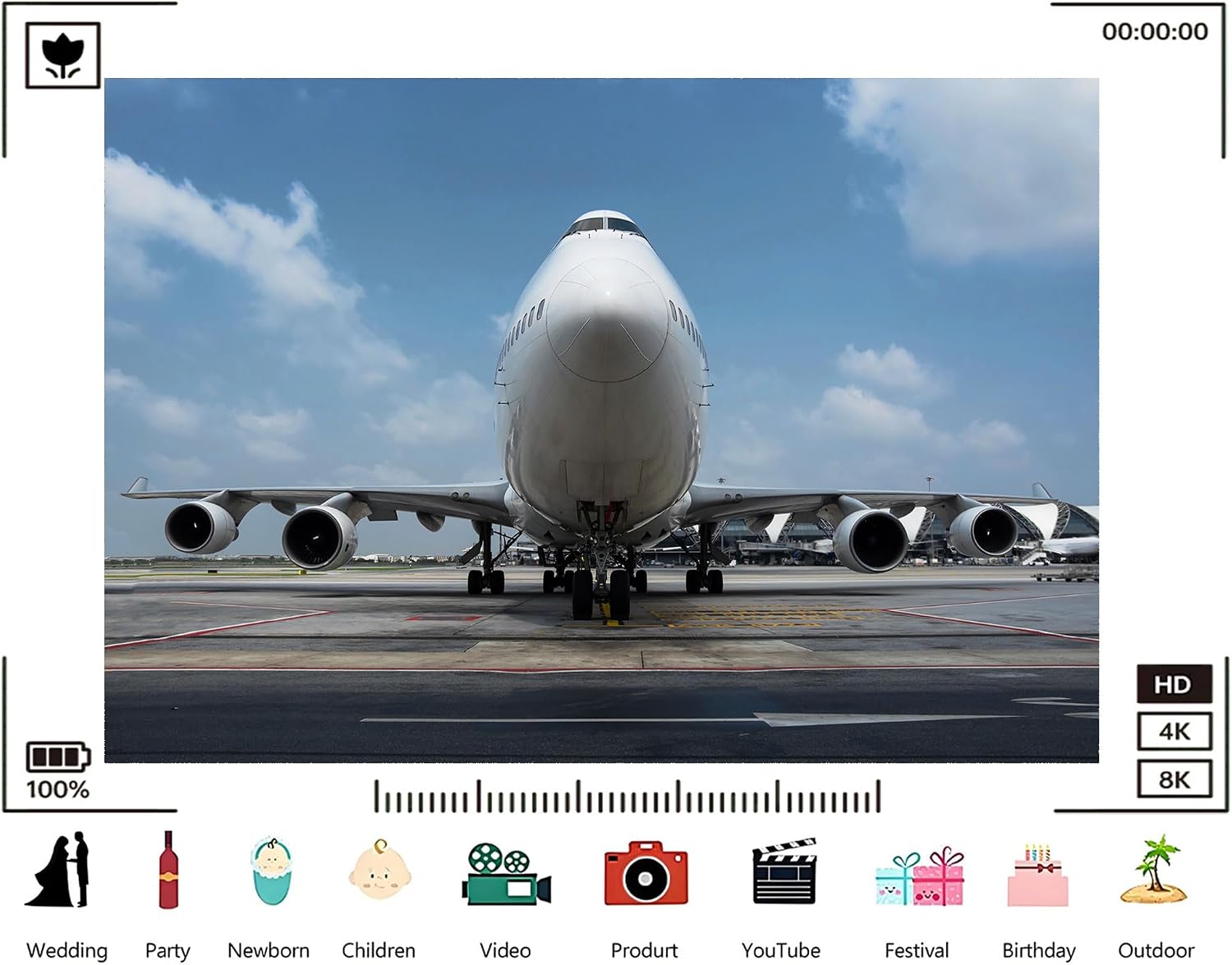 Trykid 20x10ft Commercial Jet Airplane Airport Tarmac Clear Sky Backdrop Modern Aviation Concept Photography Background Farewell Gathering Corporate Party Decoration Photo Booth Prop Fabric