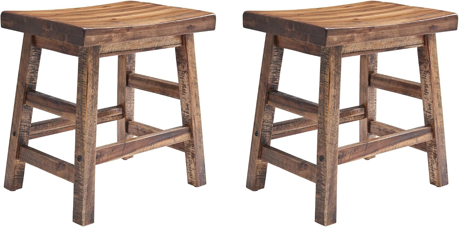 Alaterre Furniture Durango Set of 2 Industrial 20-Inch Wood Dining Stools – Rustic Farmhouse Style Solid Wood Backless Seats for Kitchen, Dining Table, or Extra Seating
