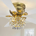 Parrot Uncle Crystal Ceiling Fan,48 Inch Gold Fandelier Chandelier Ceiling Fan with Remote,Low Profile Flush Mount,5 Reversible Blades, 3 Timers, Indoor Vintage Fandelier for Dining Room,Bedroom