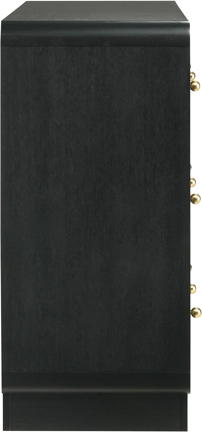 Coaster Home Furnishings - Cavelle - Wood - 6-Drawer Dresser with Mid-Century Modern Style, Gold Ball Knobs, Metal Extension Glides, Rounded Corners - Bedroom - Black - 223663