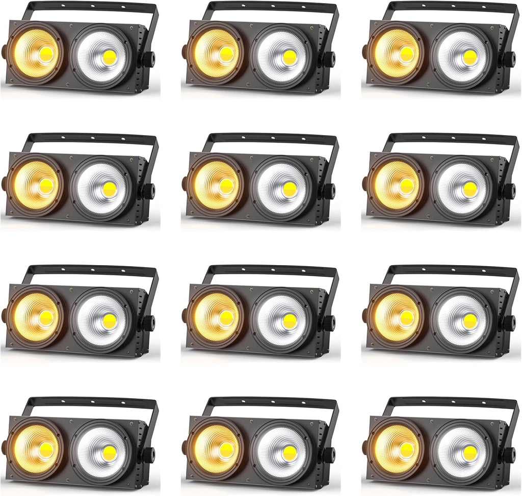 200W Blinder Stage Lights, 2-in-1 Warm & Cool White COB Spotlights, LED Par Lights with Auto/Sound/DMX/Master-Slave Audience Light for Events Wedding Theater Church Concert Party 12 Packs