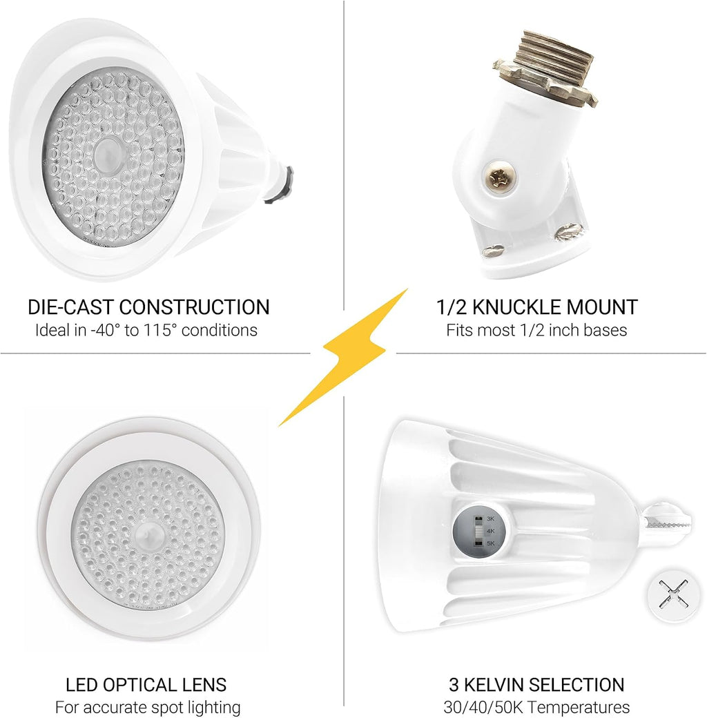 NUWATT 25W Bullet White Spotlight Outdoor LED Landscape Lighting, 3500 LM Bright Outdoor Light for Yard, 30K/40K/50K Selectable, 1/2' Knuckle Mount, 120-277V Waterproof Flag Pole Lights (6-Pack)