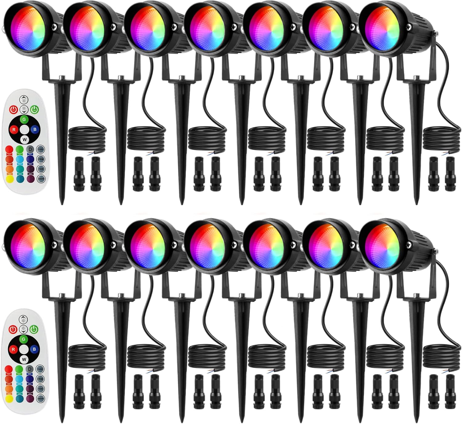 Christmas Spotlights Outdoor Low Voltage Landscape Lights RGB Color Changing LED Landscape Lighting Waterproof Garden Pathway Yad House LED Spot Lights Outdoor (14Pack with Connectors)