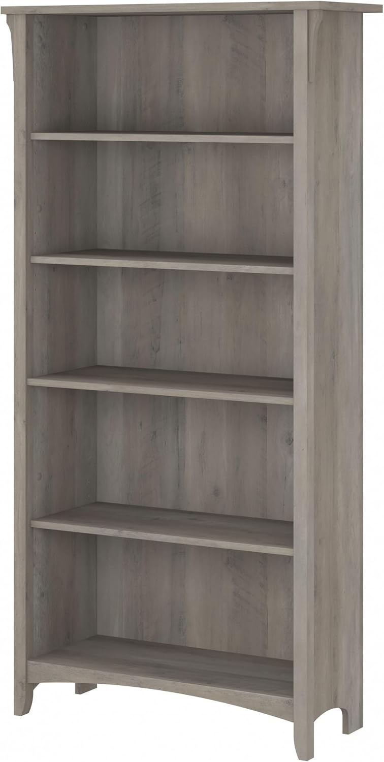 Bush Home Salinas 5 Shelf Bookcase in Driftwood Gray, Tall Bookshelf, Large Book Shelf for Living Room, Home Office, or Entryway