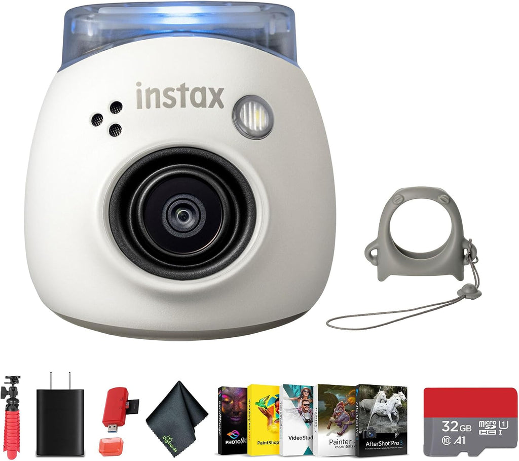 FUJIFILM INSTAX PAL Digital Camera (Milky White) Bundle with 12 inch Flexible Tripod + Memory Card Wallet + USB Card Reader + Microfiber Cleaning Cloth