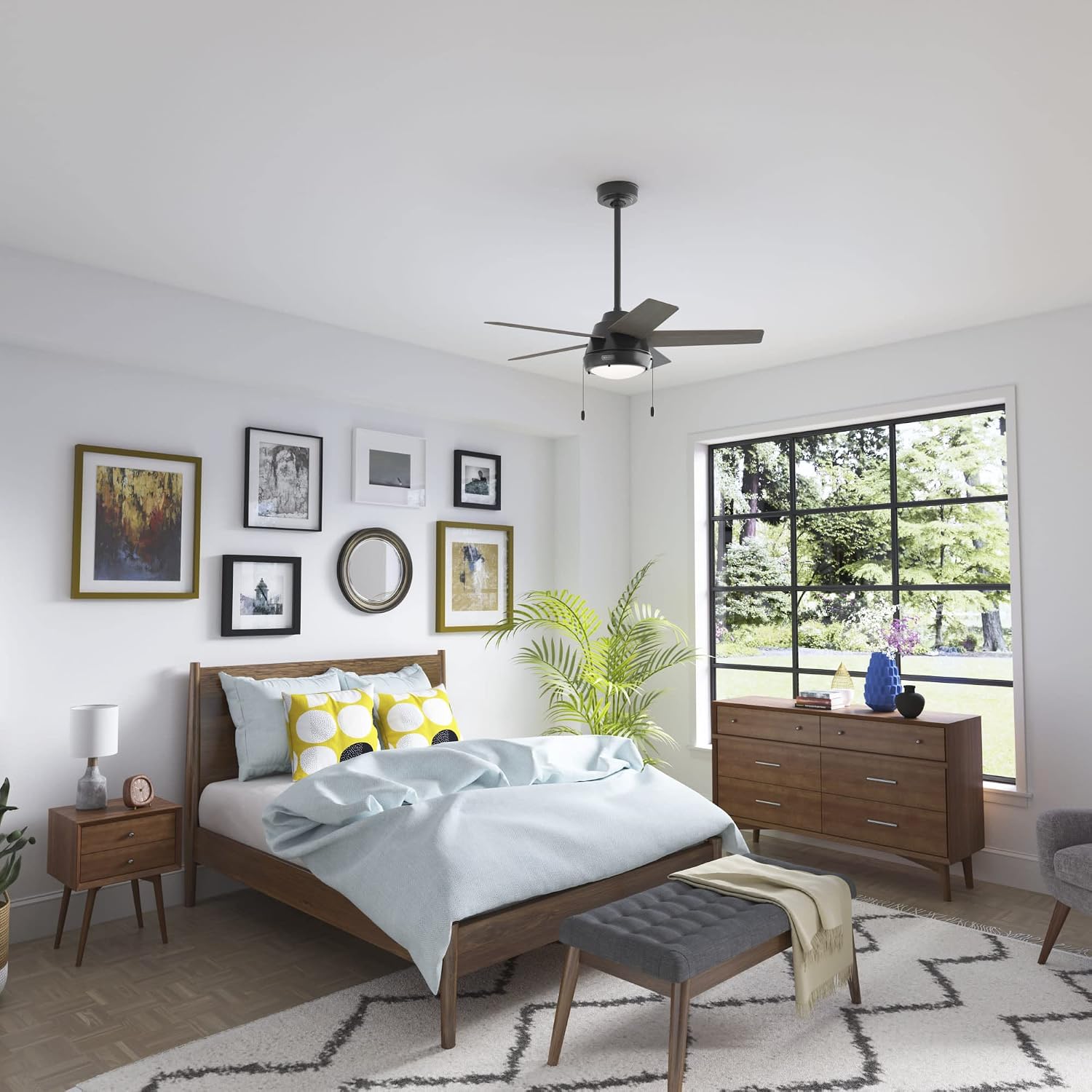 Hunter 44 inch Burroughs Matte Silver Ceiling Fan with LED Light Kit and Pull Chain