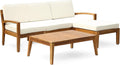 Christopher Knight Home Grenada Sectional Sofa Set | 5-Piece 3-Seater | Includes Coffee Table and Ottoman | Acacia Wood Frame | Water-Resistant Cushions | Teak and Beige, Finish