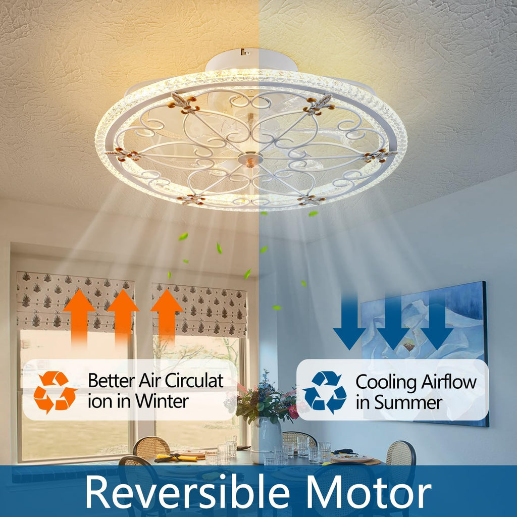 White Caged Ceiling Fan with Lights Remote Control, Farmhouse Industrial Ceiling Fan with Light for Kitchen Bedroom Living Room