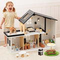 OOOK Wooden Dollhouse, Modern Doll House with 66Pcs Luxurious Furniture Accessories, Including Dolls and Pet Sets, Wood Dollhouse Toy for Boys and Girls 3+