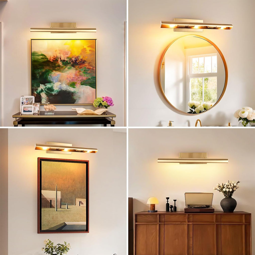 ADISUN Picture Lights for Wall Hardwired, 24 Inch Gold Wall Lights for Pictures,3-Light 2700k,Non-Dimmable, 270° Adjustable Swing Arm, Hardwired Wall Light for Artwork Poster Portrait Library Display