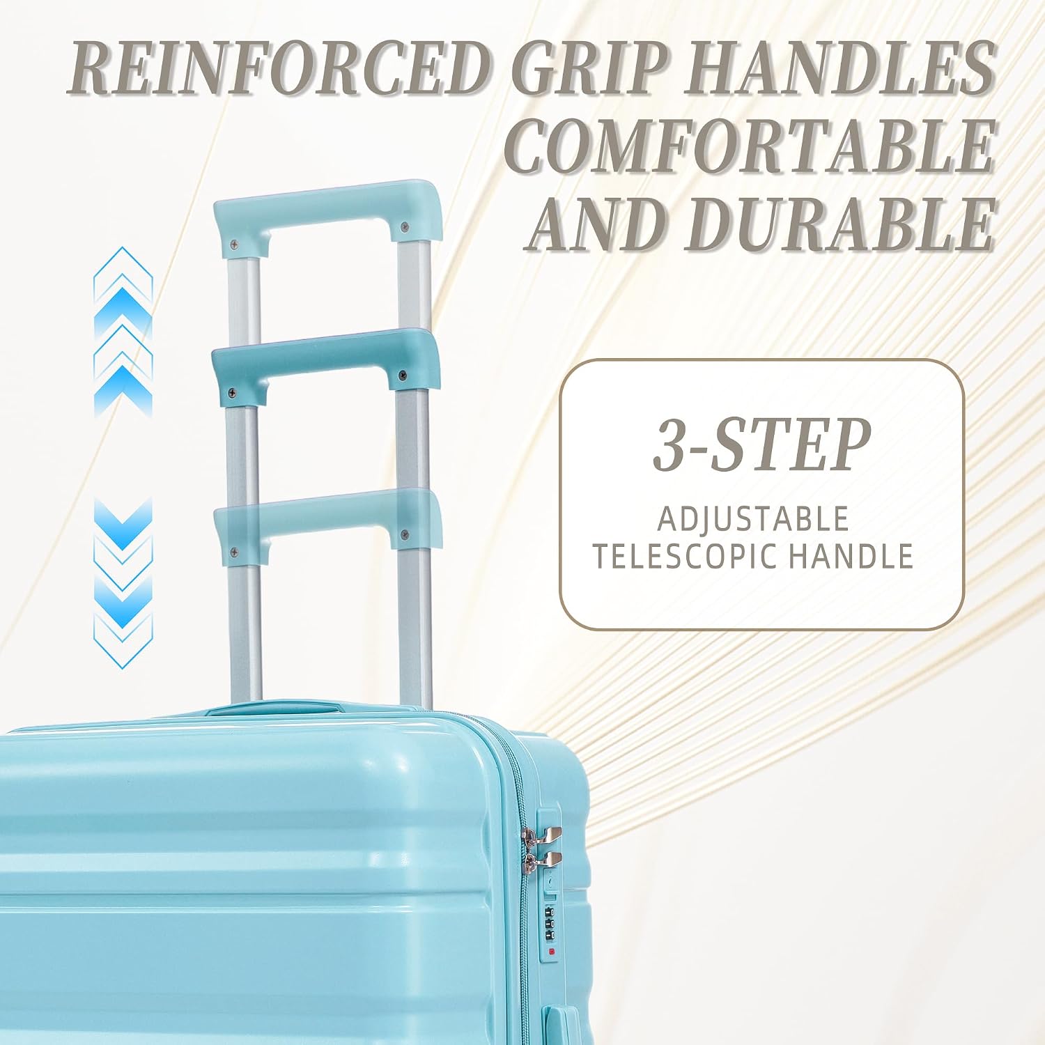 GDFStudio 20/24/28 Inch 3 Piece Luggage Set, ABS Hard Shell Spinner Suitcase with 360° Silent Wheels, Expandable Capacity,Combination Lock, Retractable Handle, Carry On & Checked Suitcases,Blue