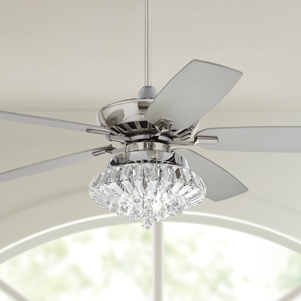 Casa Vieja 52' Journey Modern Indoor Ceiling Fan with LED Light Dimmable Remote Control Brushed Nickel Balde Clear Crystal Ball Strand for House Bedroom Living Room Home Kitchen Dining