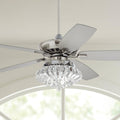 Casa Vieja 52' Journey Modern Indoor Ceiling Fan with LED Light Dimmable Remote Control Brushed Nickel Balde Clear Crystal Ball Strand for House Bedroom Living Room Home Kitchen Dining