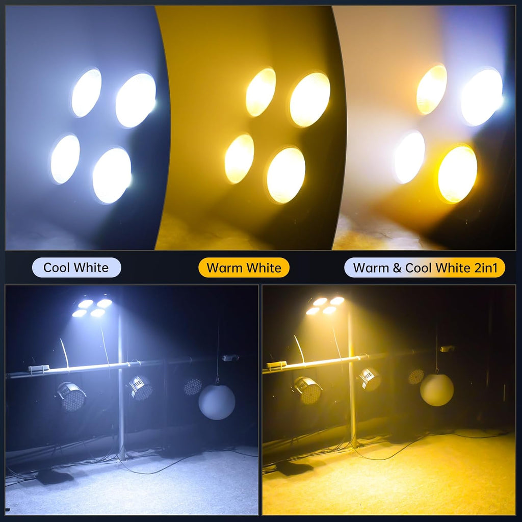 4x100W Cob Blinder Stage Spotlight,4 Eye Warm Cold White 2in1 Spliceable LED Par Lights,DMX512 Audience Stage Spot Light for Church Wedding dj Show Photostudio Theater