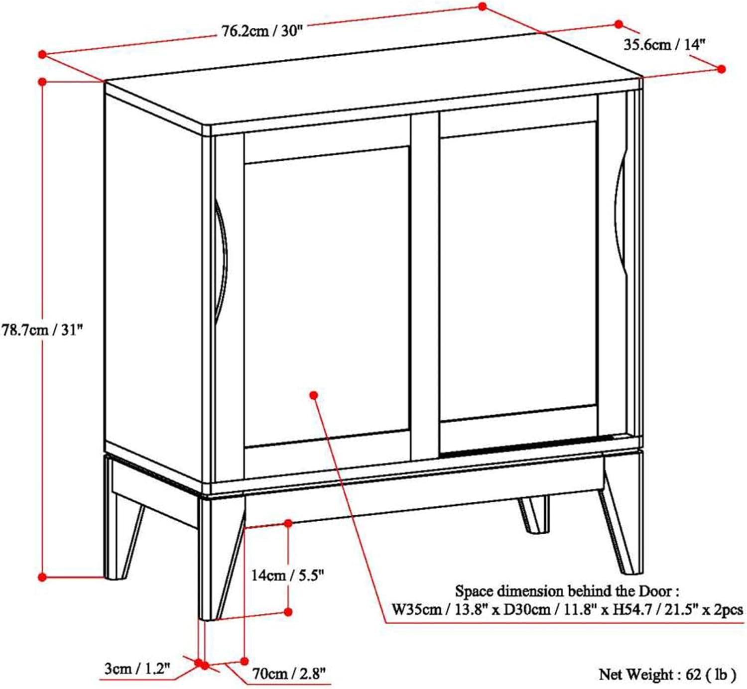 SIMPLIHOME Harper Storage Cabinet - 30 inch Wide Solid Hardwood 2-Shelf Low Console Cabinet in Walnut Brown, Mid-Century Modern Cupboard for Living Room with Sliding Doors and Adjustable Shelves
