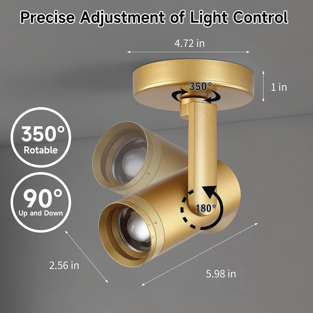 12W LED Gold Dimmable Zoomable Ceiling Spotlight Indoor – Adjustable Surface Mount Accent Light for Corridor, Living Room, Plants & Painting | Warm White 3000K CRI 97, Flicker-Free, 2 Packs