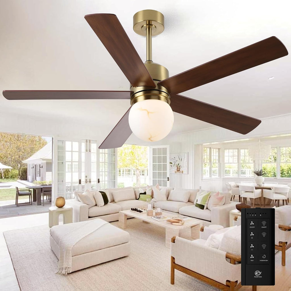Gold Ceiling Fans with Lights and Remote, 52 Inch Rustic Ceiling Fan with Light for Bedroom, Chandelier Ceiling Fans for Living Room Indoor Outdoor, 6-Speed Reversible DC Motor, Dimmable LED 3CCT