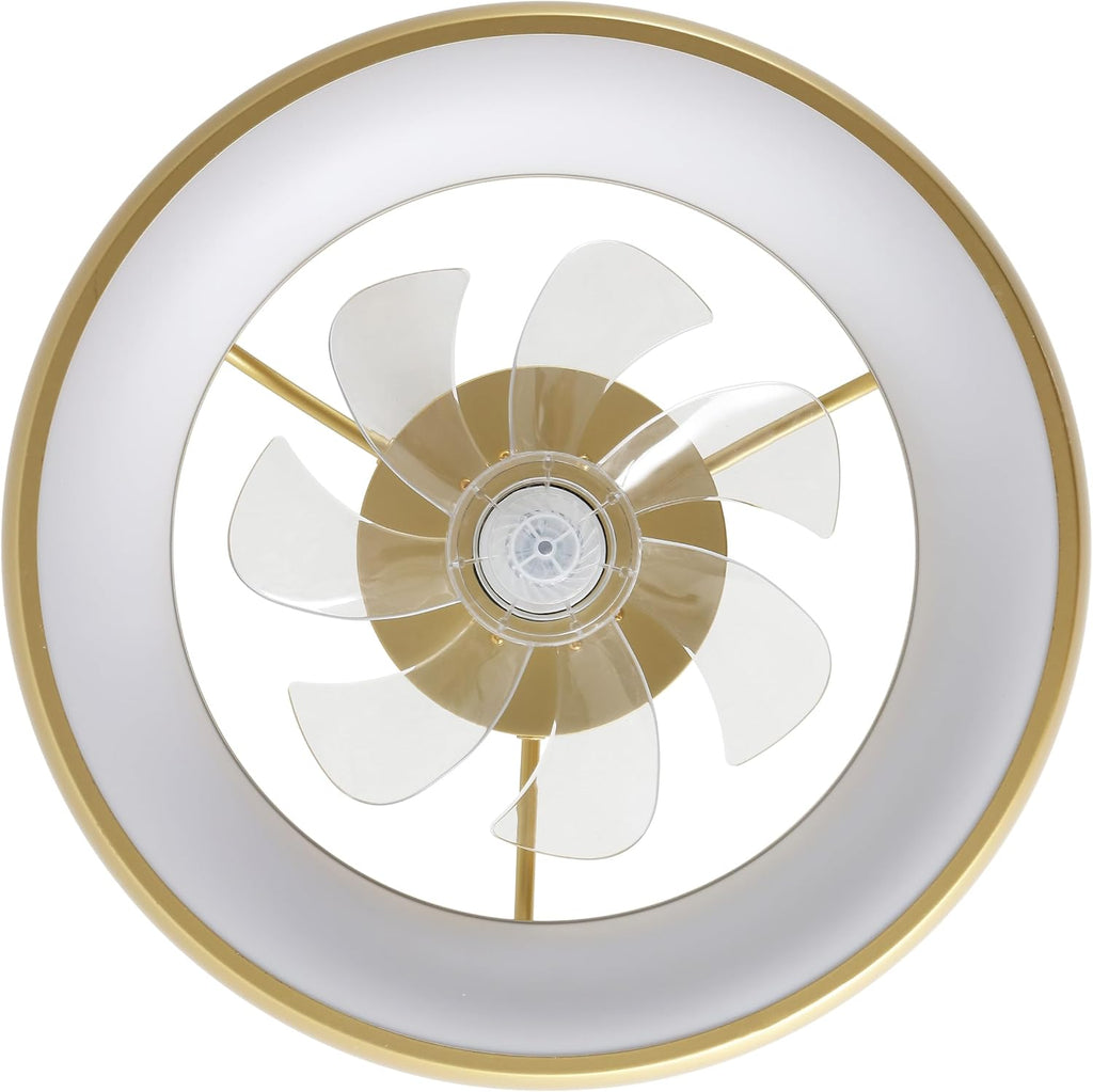Oval AIR Loren 20' Small Smart Ceiling Fan with Light, Semi Flush Mount, Quiet 6-Speed Reversible Motor, Dimmable LED, Adjustable CCT, App & Remote Control, Modern Glam, Gold AIR8002A