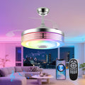 42' Modern RGB Ceiling Fan with Lights and Bluetooth Music Speaker,Color Change Motor Retractable Fandelier Ceiling Fan with Light and APP/Remote,6 Speed Silent Chandelier Fan for Bedroom Living Room