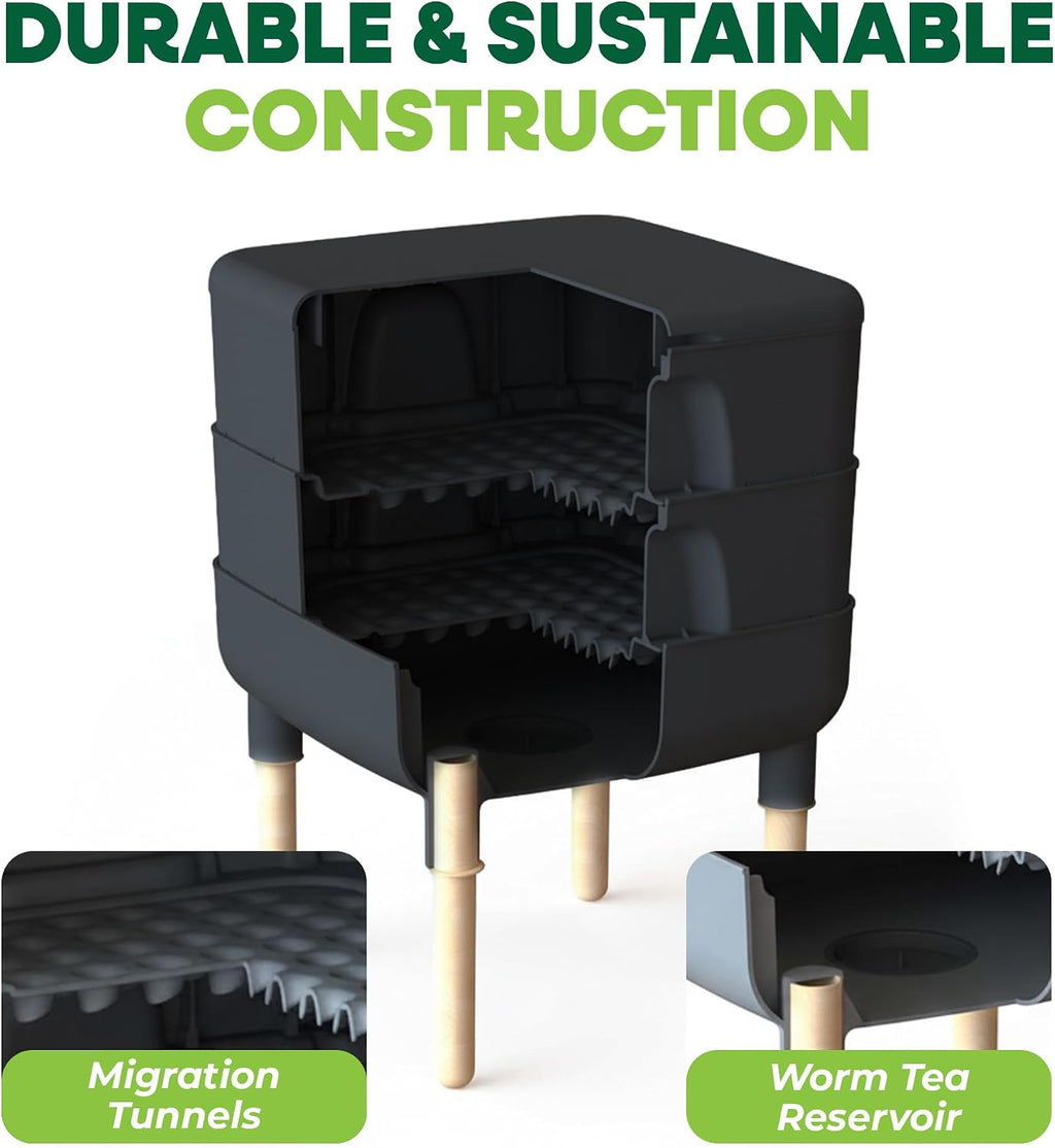 FCMP Outdoor - The Essential Living Composter, 4-Tray Worm Vermicomposter Bin, Black