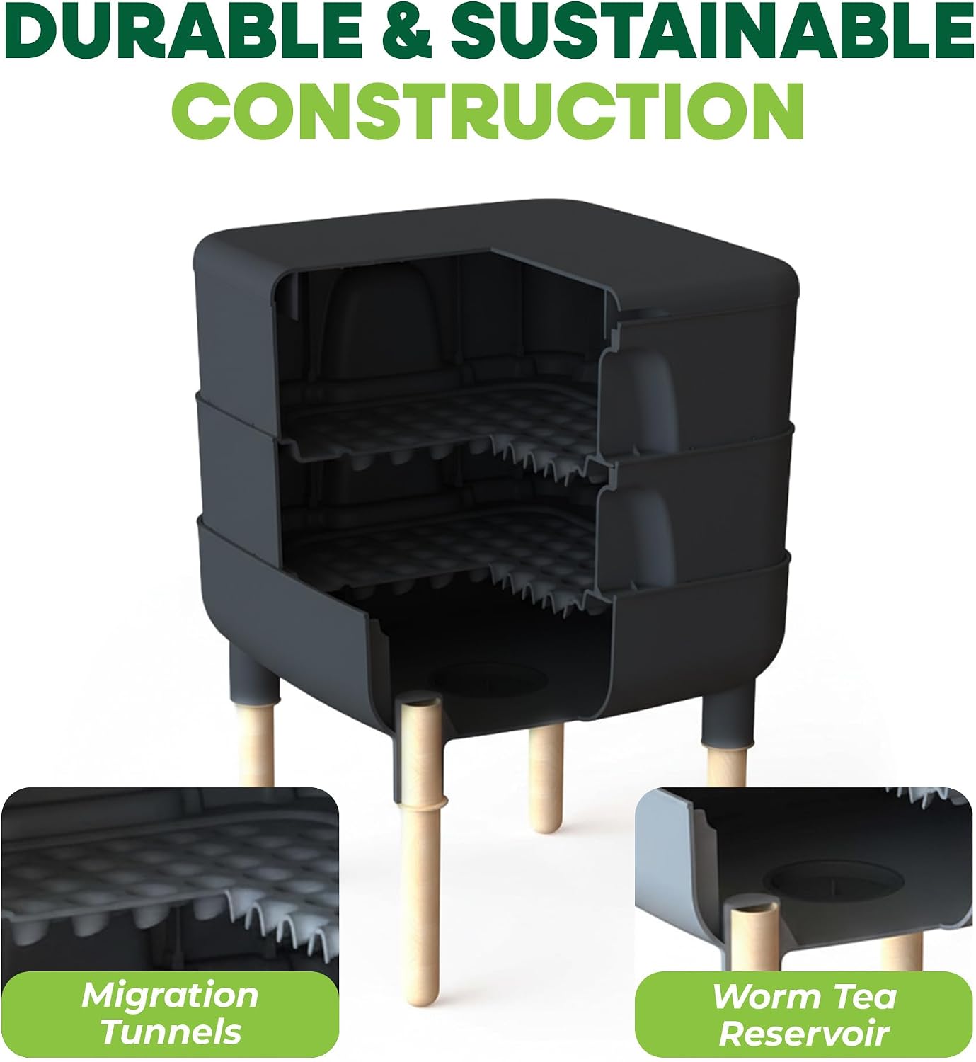 FCMP Outdoor - The Essential Living Composter, 4-Tray Worm Vermicomposter Bin, Black