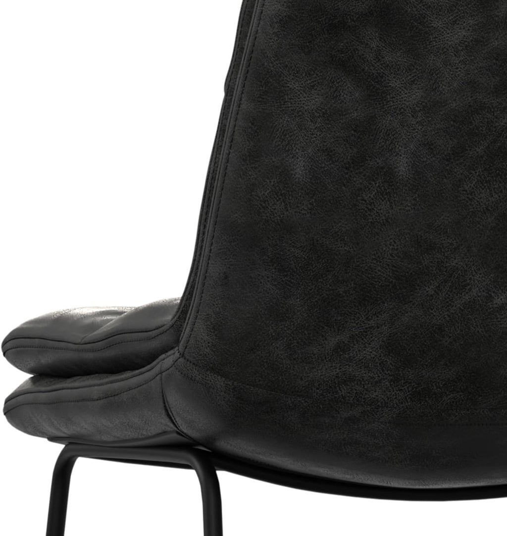 SIMPLIHOME Danika Counter Stools (Set of 2) - 24 Inch Seat Height Upholstered Metal Kitchen Seats in Distressed Charcoal Grey Vegan Faux Leather, Mid Century Seating with Tufted Design and Footrest