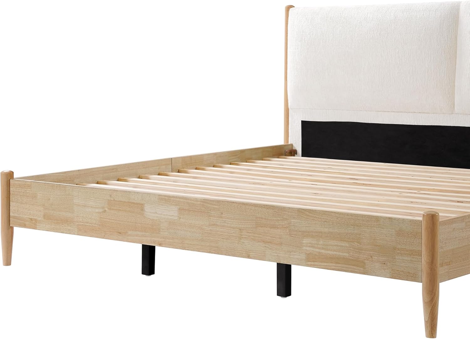Christopher Knight Home Raven Modern King Size Bed Frame with Upholstered Headboard, Natural Wood King Size Platform Bed Frame and Headboard, No Box Spring Needed, Easy Assembly, White+Natural