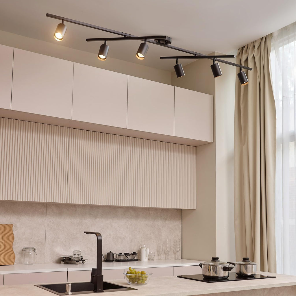 Globe Electric 59463 6-Light Track Lighting, Matte Black Finish, Center Swivel Bars, Adjustable Heads, Dimmable, GU10 Base, Modern Industrial Design