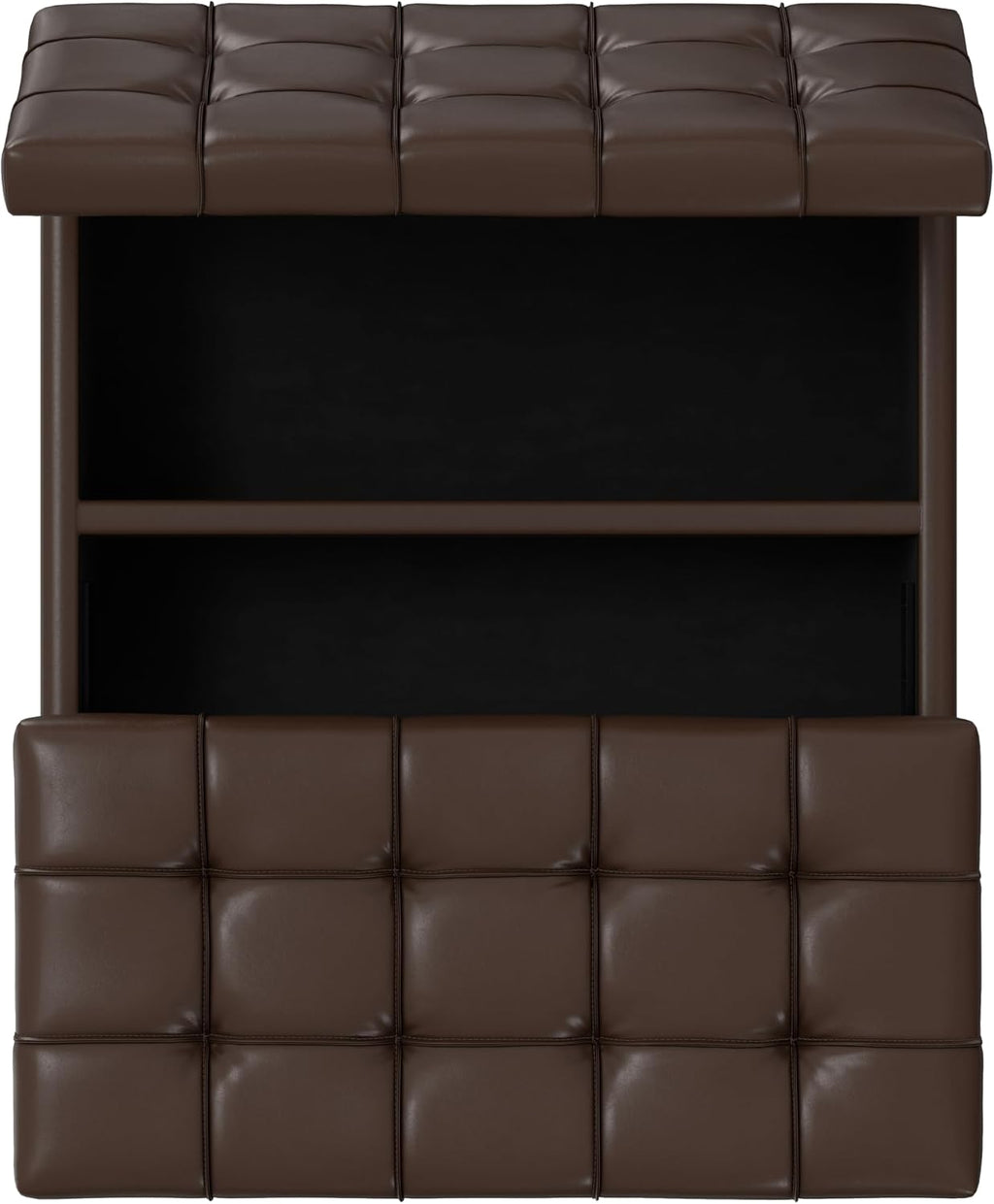 SIMPLIHOME Harrison Small Coffee Table Storage Ottoman - 30 inch Wide Upholstered Vegan Leather Square Lift-Top Ottoman in Chocolate Brown, Transitional Ottoman for Living Room with Hidden Storage