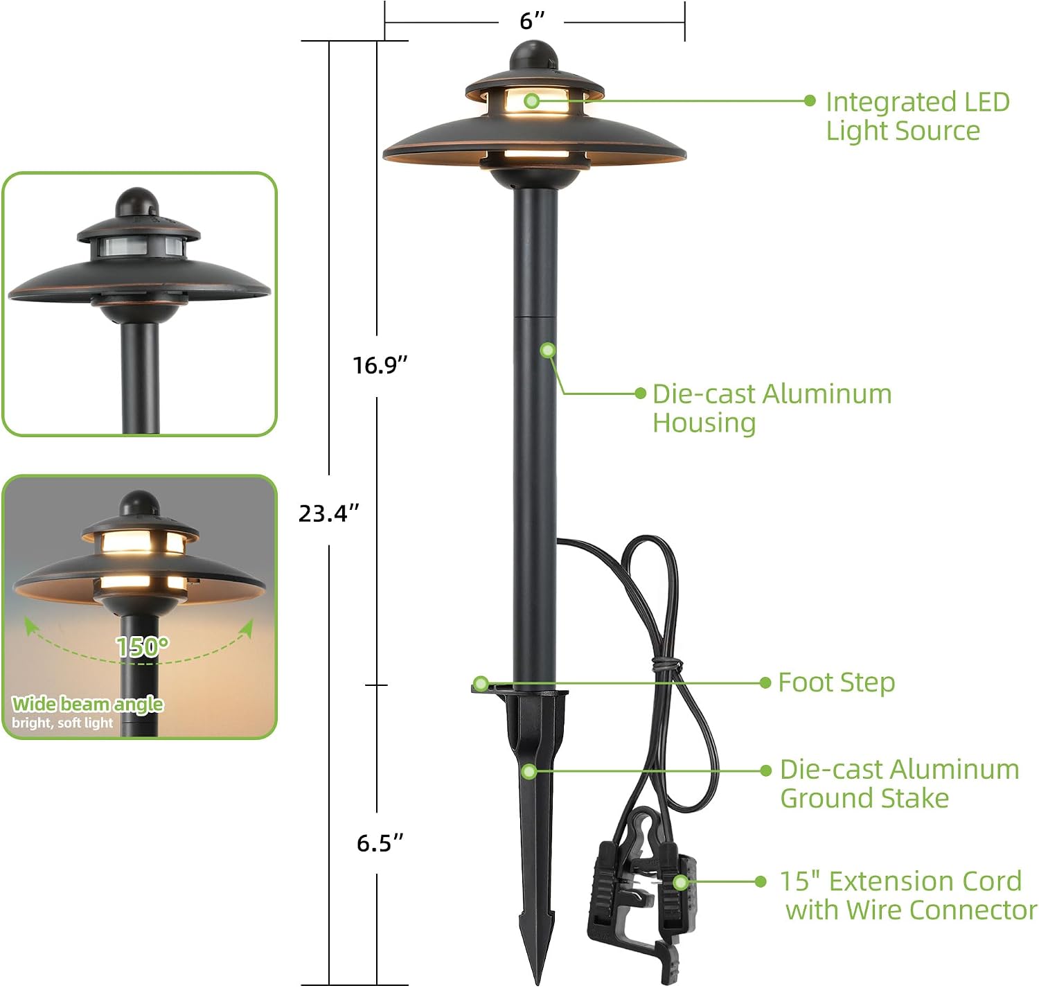 Low Voltage Landscape Pathway Lights, 3CCT Adjustable (2700K/3000K/4000K) 12V-15V LED Landscape Lighting, Oil Rubbed Bronze Aluminum Housing, Waterproof Outdoor Path Lights for Yard, Garden, 6 Pack