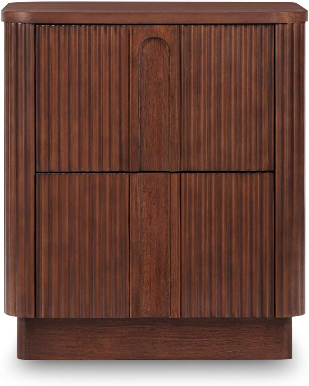 Teamson Home 20'' W Modern Storage 2-Drawer Push to Open Nightstand with Solid Wood Frame, Bedside Table Bedroom Furniture with Reeding Pattern in Scandinavian Style, Walnut