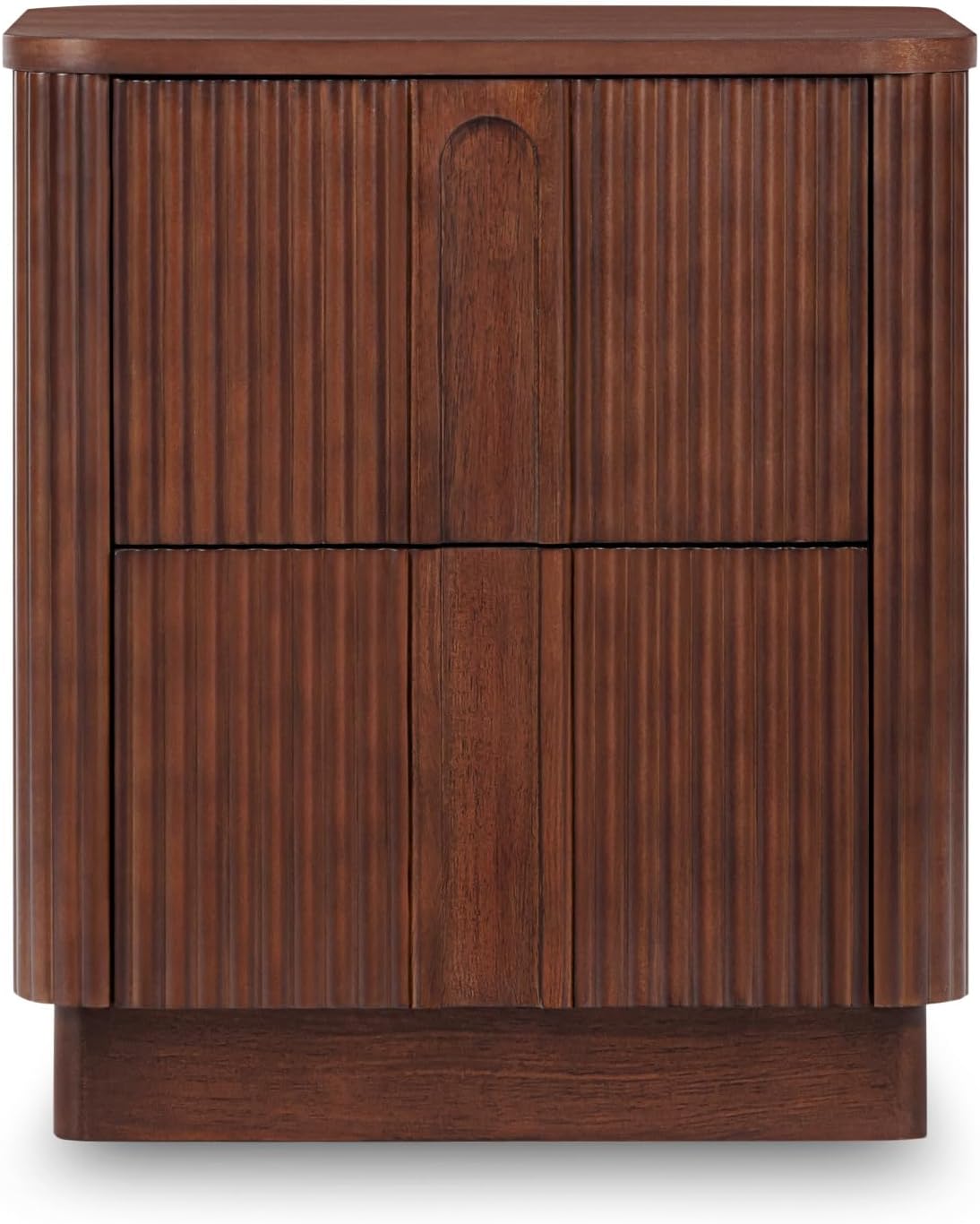 Teamson Home 20'' W Modern Storage 2-Drawer Push to Open Nightstand with Solid Wood Frame, Bedside Table Bedroom Furniture with Reeding Pattern in Scandinavian Style, Walnut