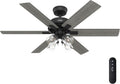 Hunter Fan 52 Inch Matte Black Indoor Ceiling fan with Light and Remote for Bedroom, Living Room, Office, Kitchen (Renewed)