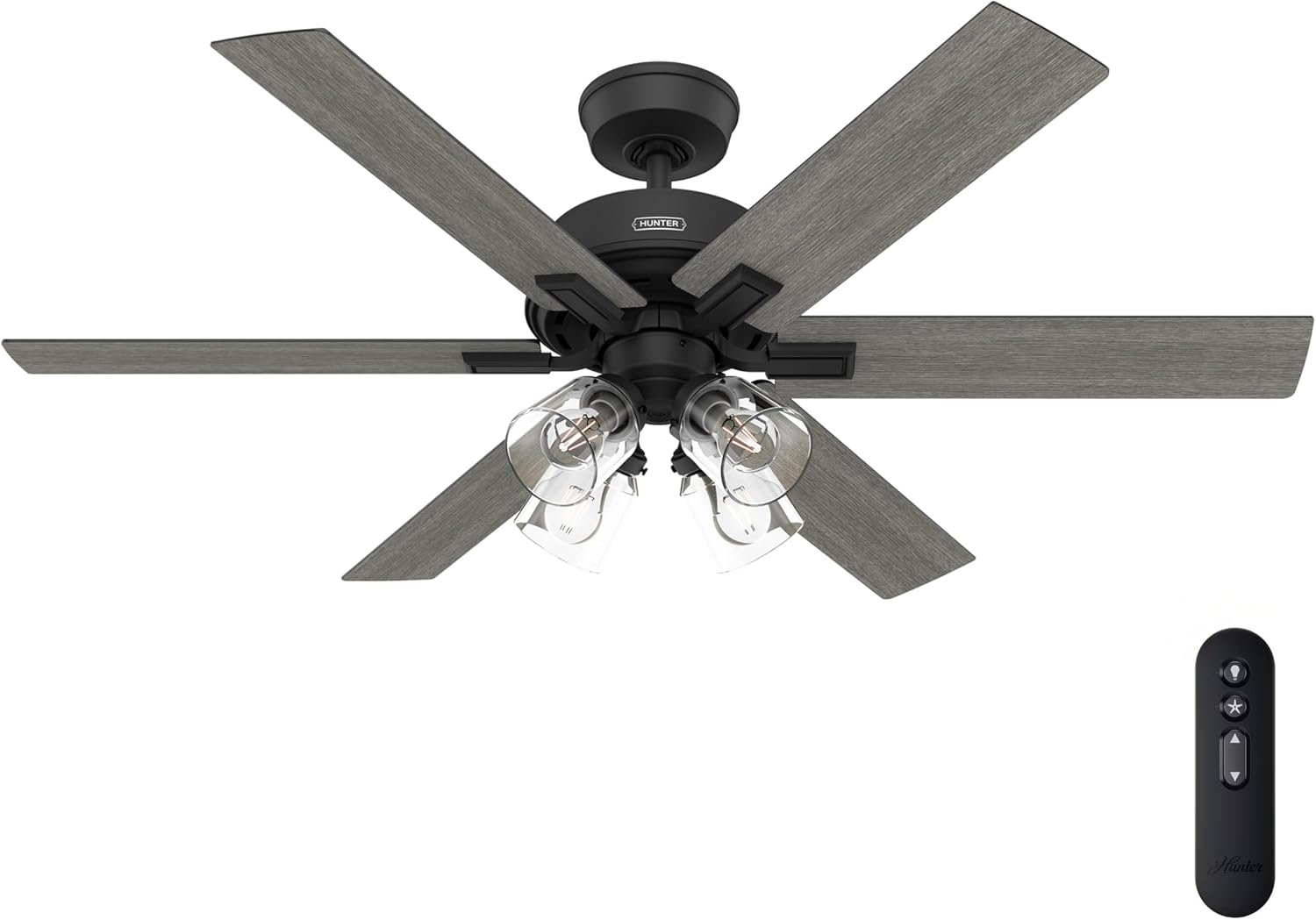 Hunter Fan 52 Inch Matte Black Indoor Ceiling fan with Light and Remote for Bedroom, Living Room, Office, Kitchen (Renewed)