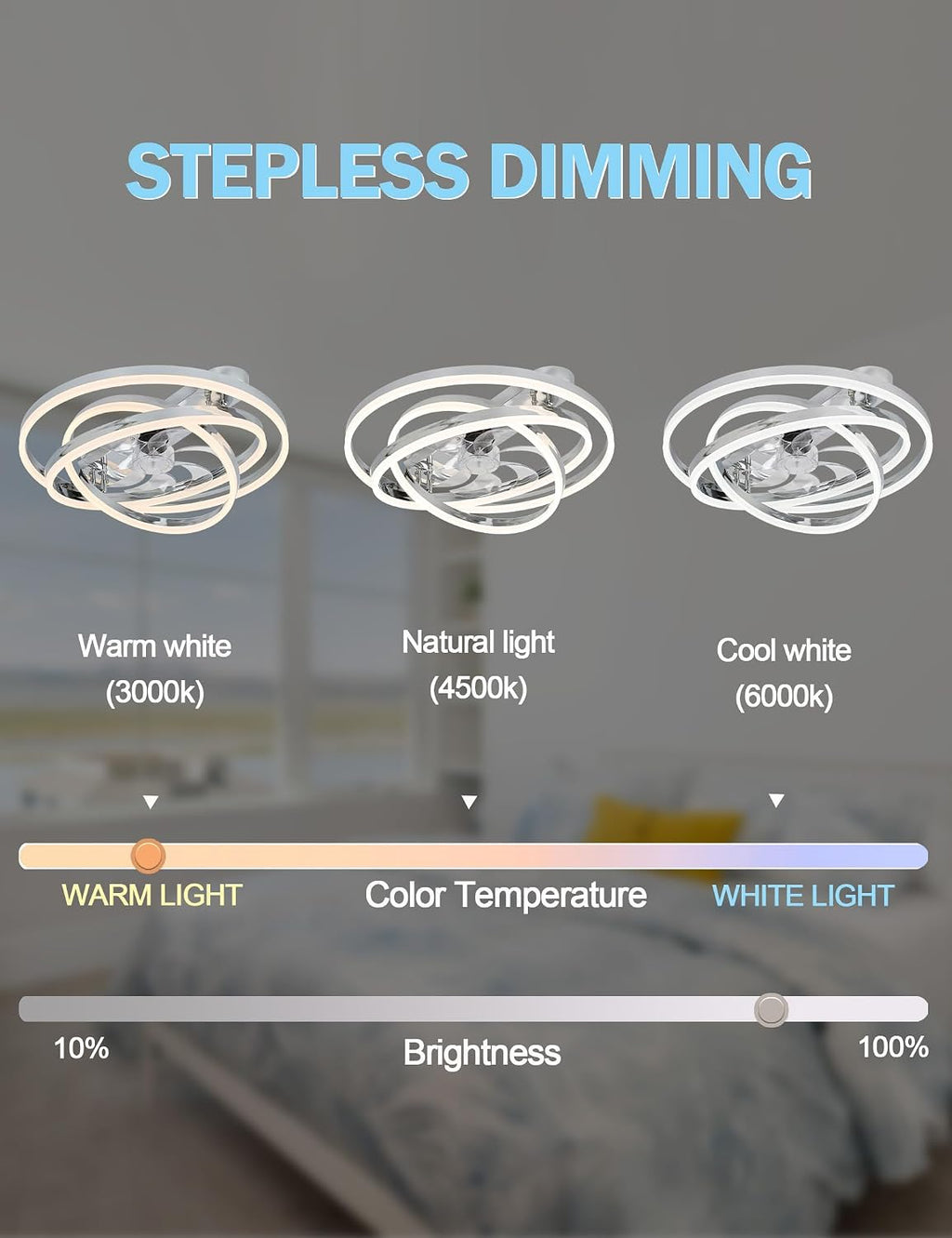 Dawn Whisper Ceiling Fans with Lights, 24' Modern Flush Mount Ceiling Fan with Lights,Low Profile Ceiling Fan with Light for Bedroom,Kids Room Silver