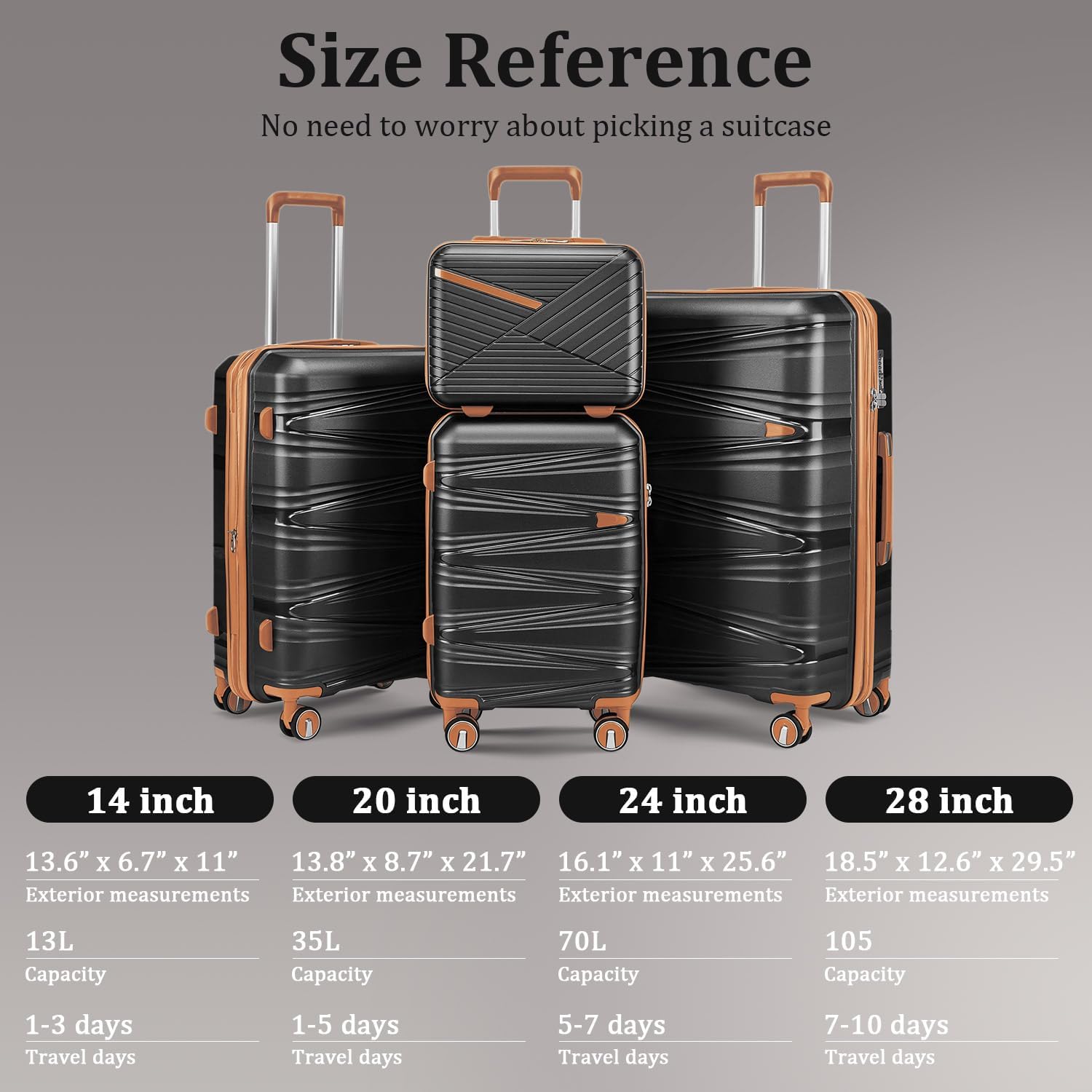 TRAVELEO 6 Piece Luggage Set PP Hardshell, Expandable Suitcase Set with Spinner Wheels (20/24/28), Includes 14' Cosmetic Case, Travel Duffel & Toiletry Bag, Lightweight TSA Lock Nested Set (Black)
