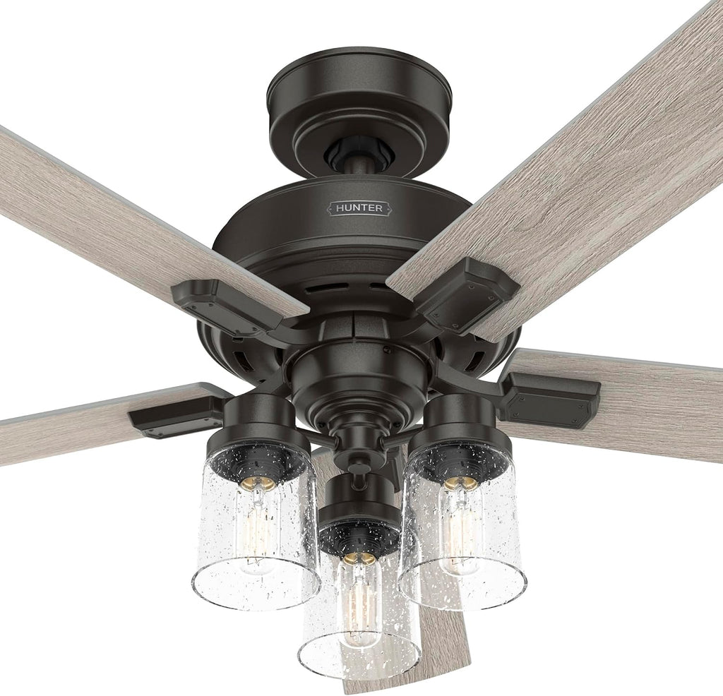 Hunter 52 inch Indoor Ceiling Fan with LED Lights and Remote Control - Bronze Ceiling Fan, Standard Mount, 5 Blades, For Bedroom, Living Room, or Kitchen, Quiet - Hartland 51854, Noble Bronze