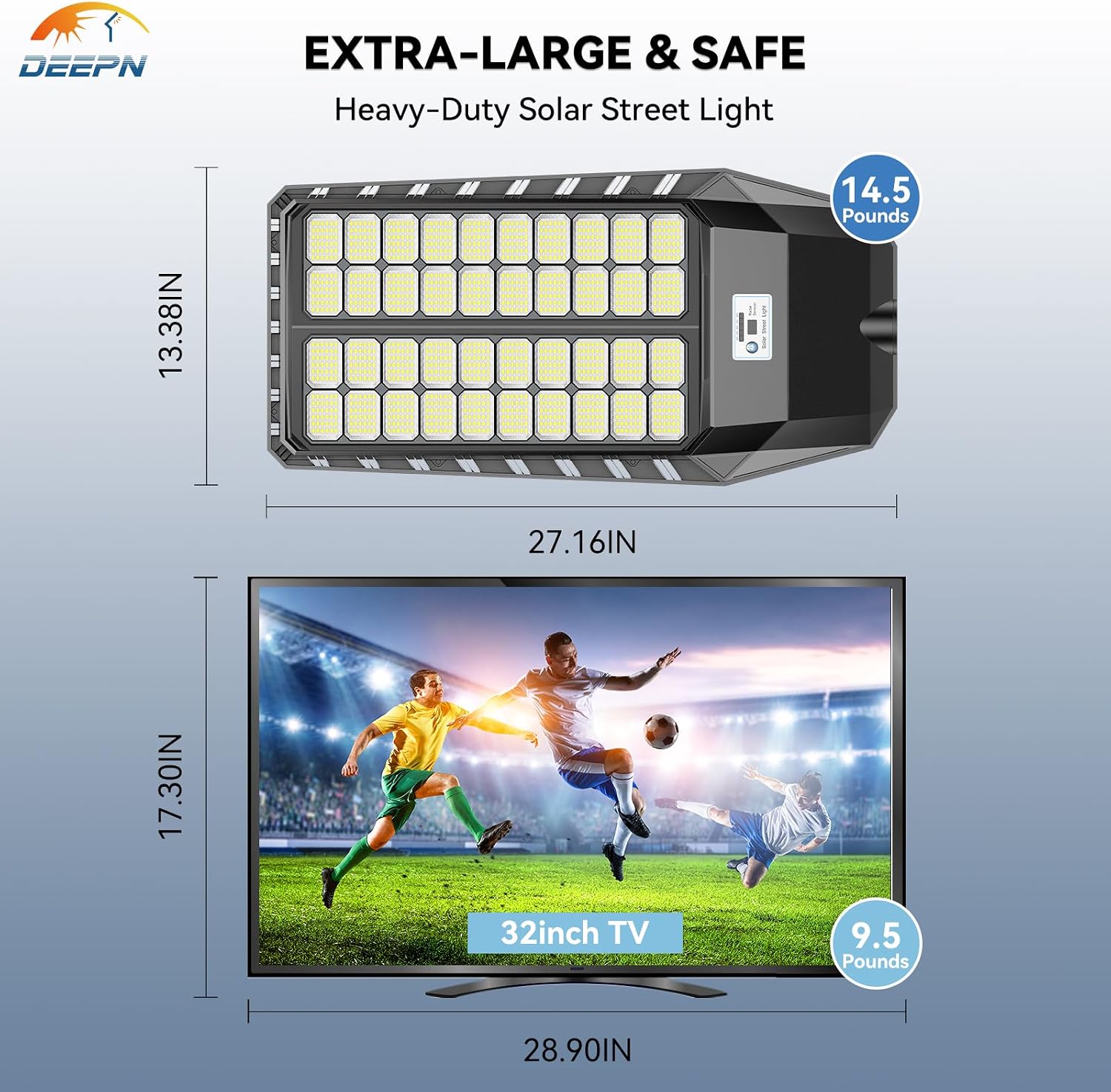 Deepn 10000W Solar Street Lights Outdoor, Commercial Solar Lights with Motion Sensor Outdoor Lighting & Dusk to Dawn Flood Light, IP67 Waterproof LED Lights for Yard, Street, Parking Lot, 2 Pack