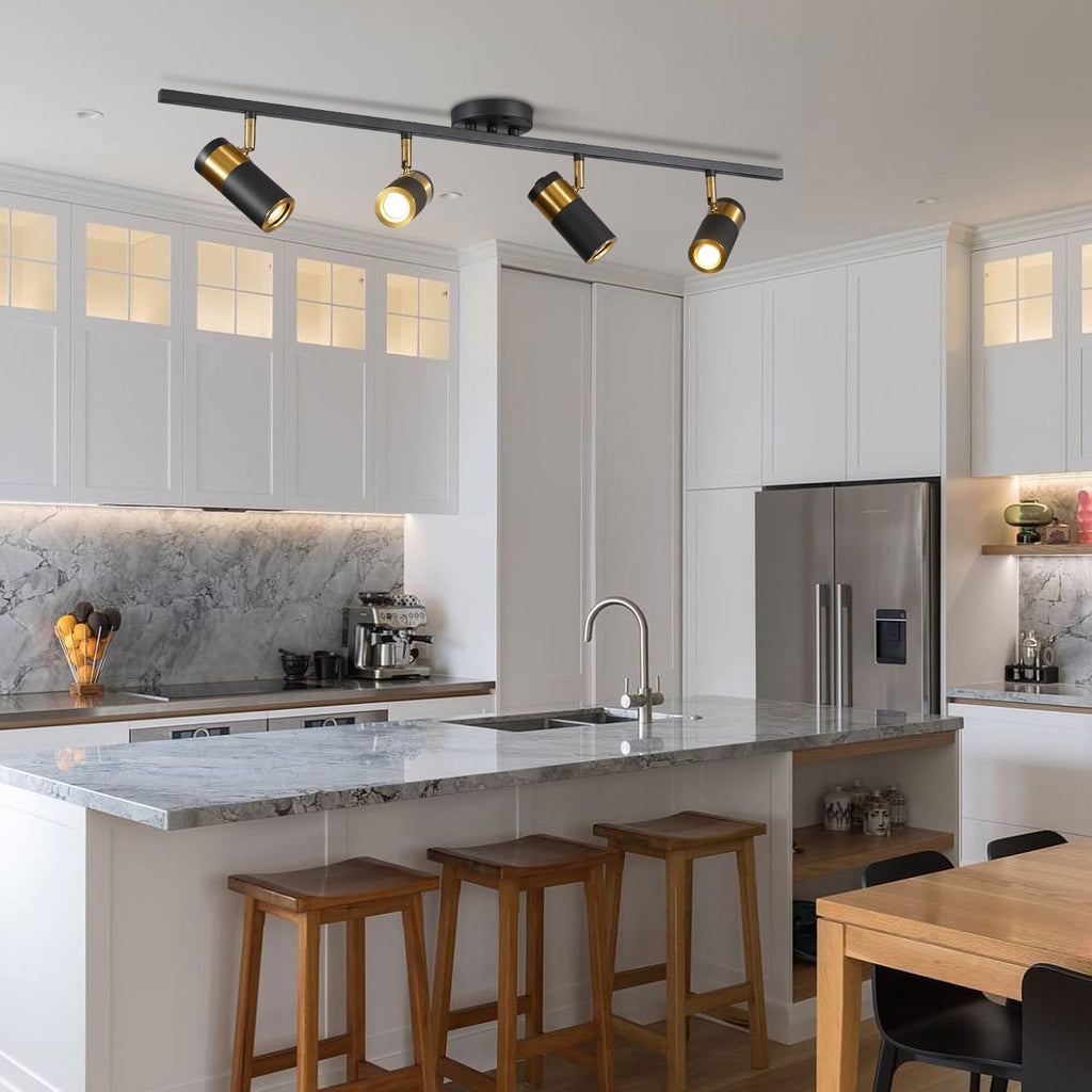 4 Lights Matte Black Track Lighting, Modern Flush Mount Ceiling Light, Modern Ceiling Spot Light for Bedroom Living Room Kitchen Island
