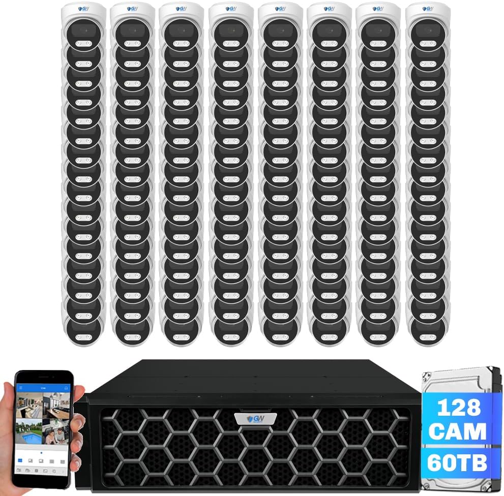 GW Security 128 Channel 12MP NVR 4K Security Camera System with 128 x 8MP PoE Spotlight Color Night Vision Outdoor/Indoor Microphone Dome Cameras, Smart AI Human/Vehicle Detection, 60TB HDD