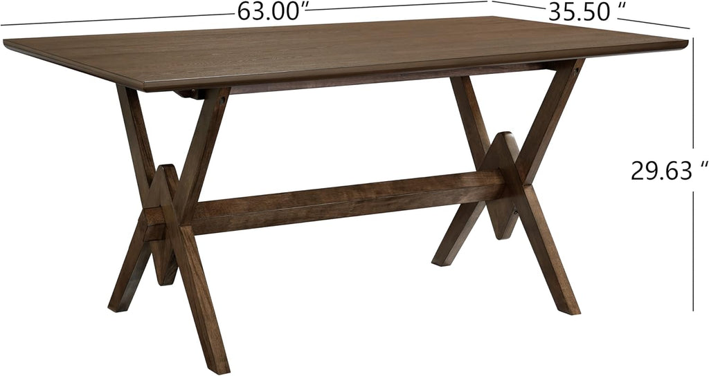 Christopher Knight Home Hiro 63 Inch Dining Table for 6 People, Modern Farmhouse Kitchen Table with Double V Legs, Wooden Rectangular Kitchen and Dining Room Furniture, Home Office, Walnut