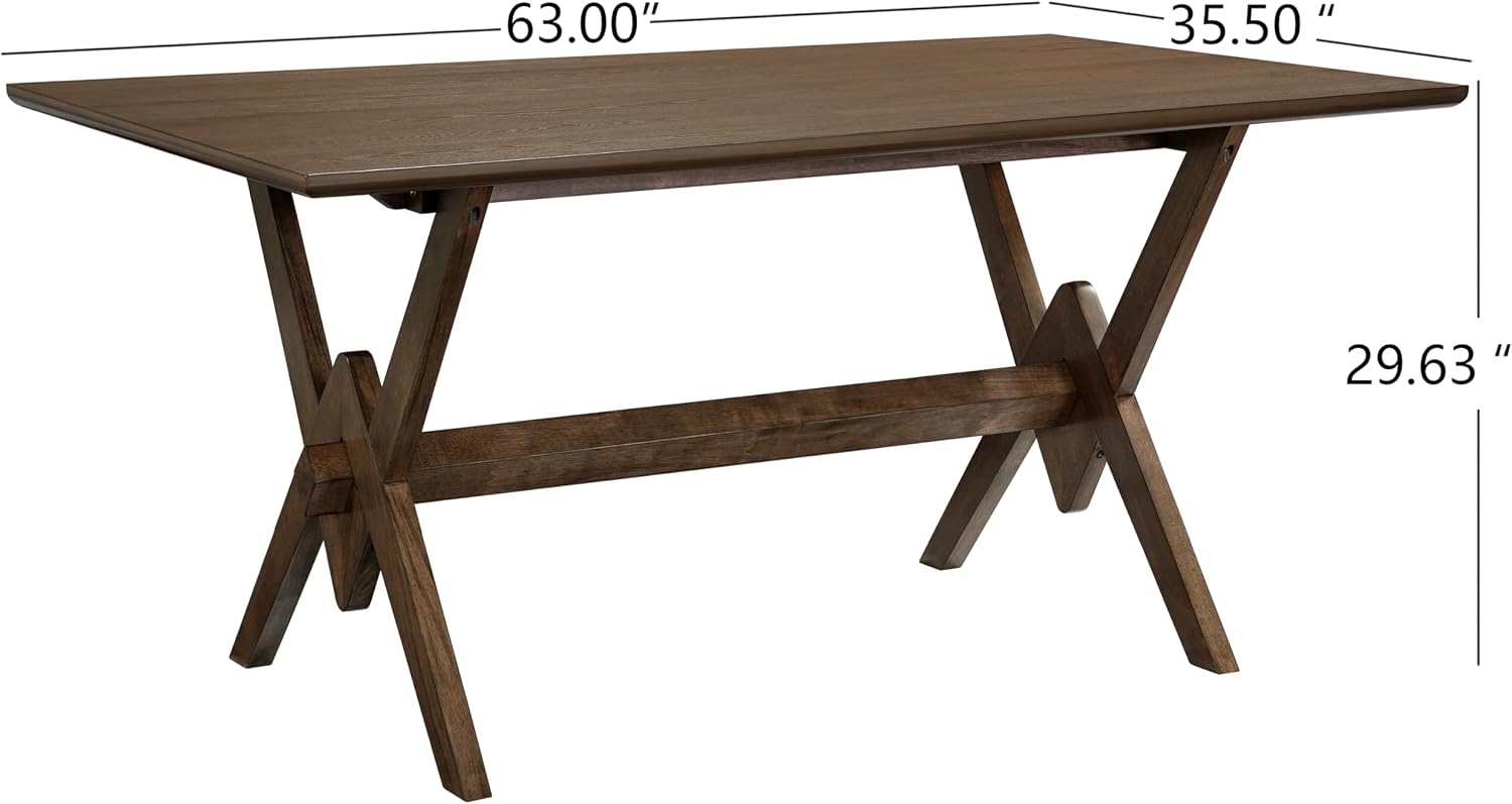 Christopher Knight Home Hiro 63 Inch Dining Table for 6 People, Modern Farmhouse Kitchen Table with Double V Legs, Wooden Rectangular Kitchen and Dining Room Furniture, Home Office, Walnut