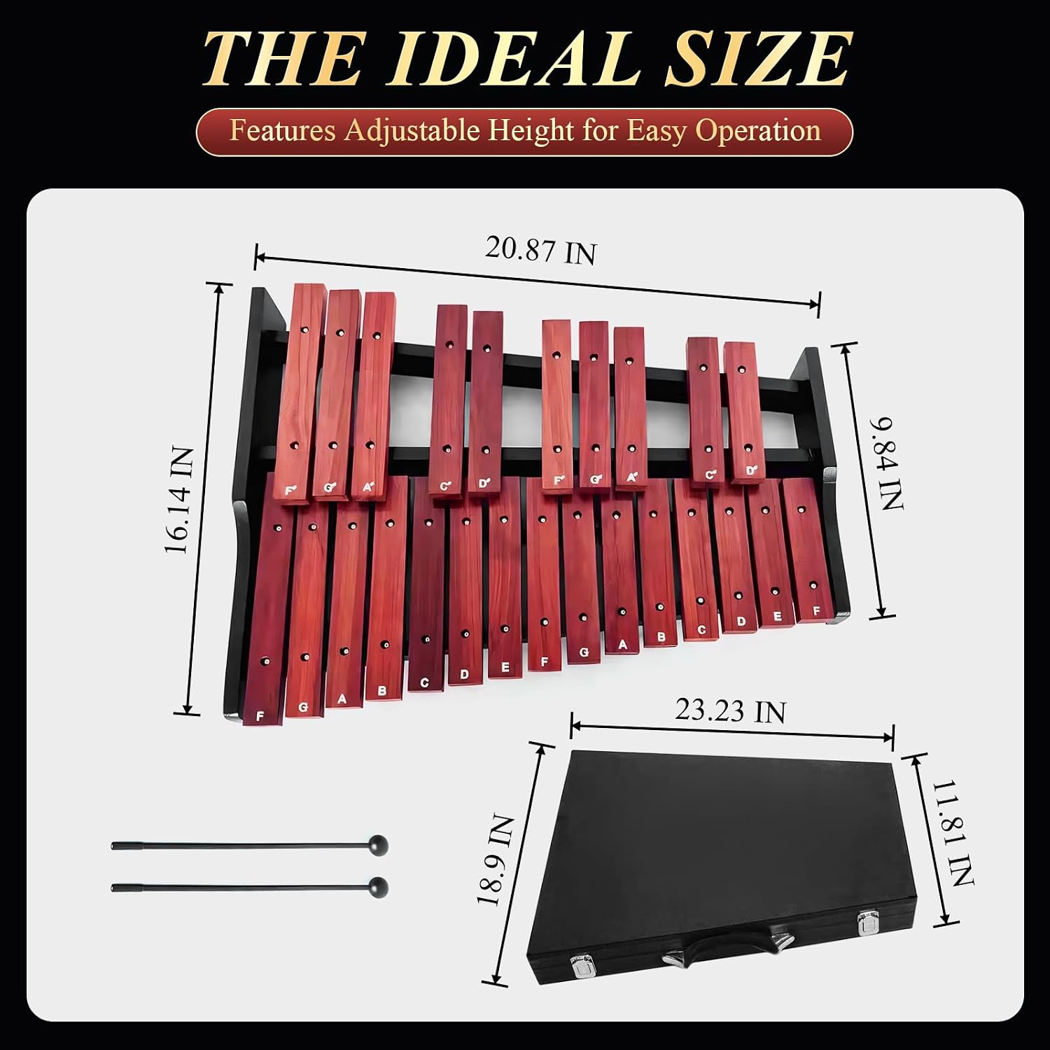 Marimba Wooden Xylophone 25 key,Úvod do hudby with Carrying Case | Accurate tone;Made of solid wood;Waterproof protective case