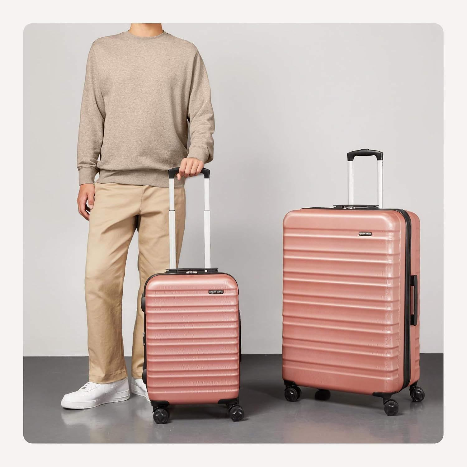 Amazon Basics 2-Piece Hardshell Suitcases Set (21', 30'), Expandable Travel Luggage with Scratch-Resistant Surface, Four Multi-directional Wheels, Telescopic Handle, Rose Gold