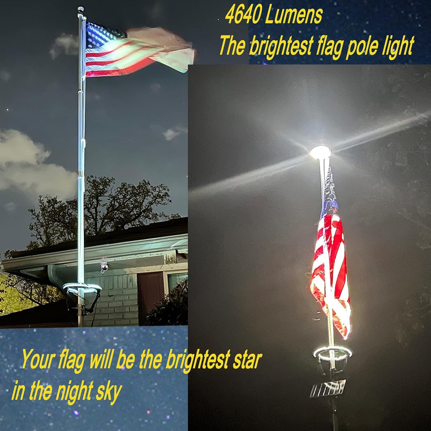 Flag Pole Light Solar Powered, 4640 Lumen Solar Flag Pole Light, Up to 15 Hrs 12000mAh Flag Light for Outdoor 15-40 Ft Flag Pole, Fits 2-6' Dia Flagpole, Dusk to Dawn, White