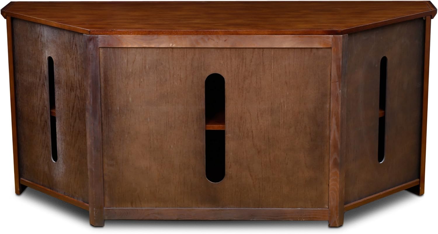 Leick Home 60 in Corner TV Stand, Solid Wood, Adjustable Shelves, Easy Assembly, Mission Style, Blackened Hardware, Medium Oak, 56 in W x 20 in D x 25 in H, 82386